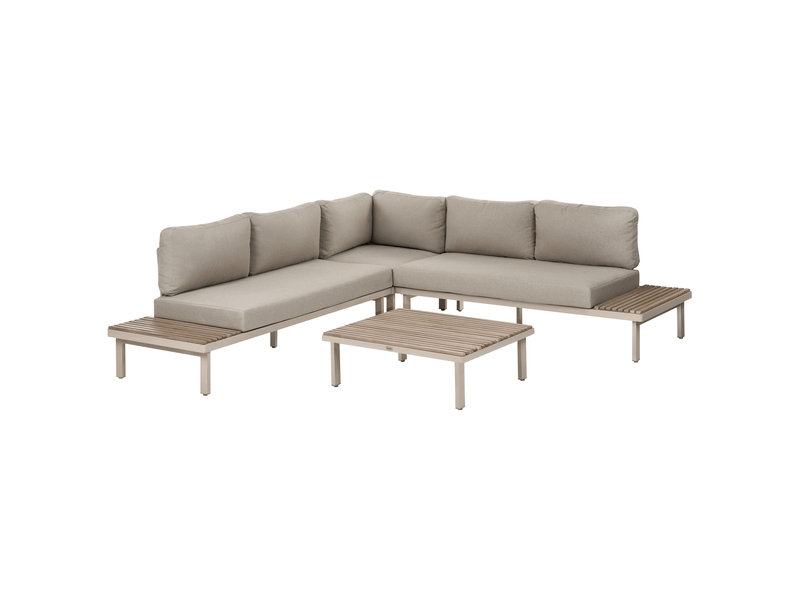  Ensemble de canapés d'angle de jardin 5 places fivizzano acacia beige  - Conforama D