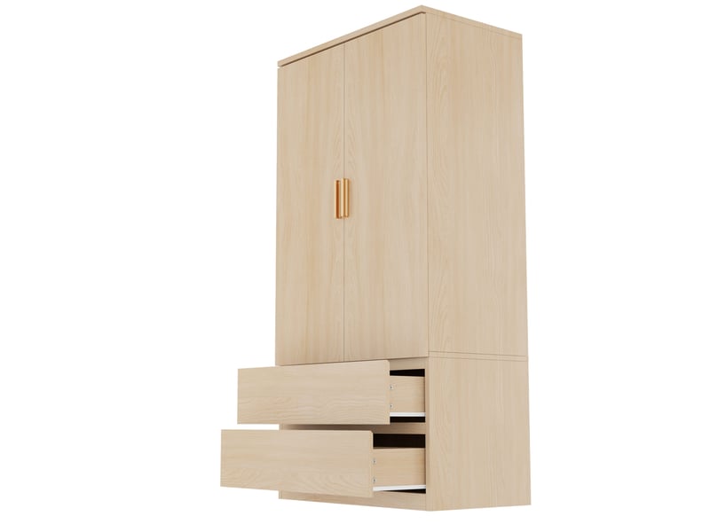 Armoire avec 2 tiroirs et rangements cachés, panneau perforé latéral pour chambre, bois clair, 70 × 50 × 170 cm - Conforama A