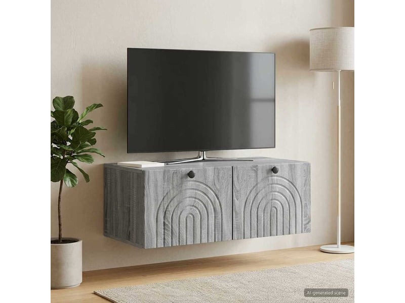  Meuble tv - banc tv - meuble de rangement mural sonoma gris 78,5 x 41 x 30 cm bois d'ingénierie  - Conforama D