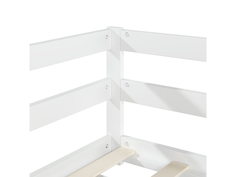  Lit double 140 x 200 cm garde-corps sur 4 côtés surface pleine bois de pin blanc montage facile  - Conforama D