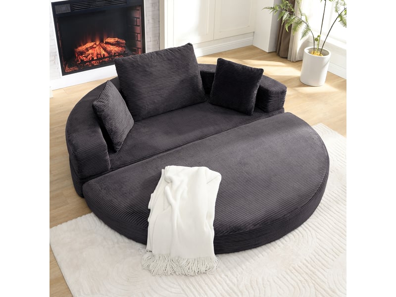  Canapé-lit convertible 2 en 1 en velours côtelé, lit ovale 173 x 176 cm, canapé pliable avec coussins pour salon et chambre  - Conforama E