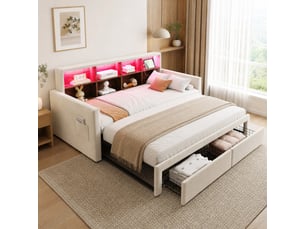 Lit extensible 90x190 cm FLORAGRACE coloris beige