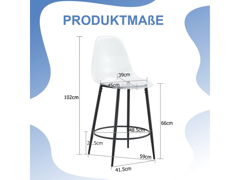 Lot de 2 tabourets de bar,48,5x48,5x102 cm,pet transparent et métal,noir  - Conforama C