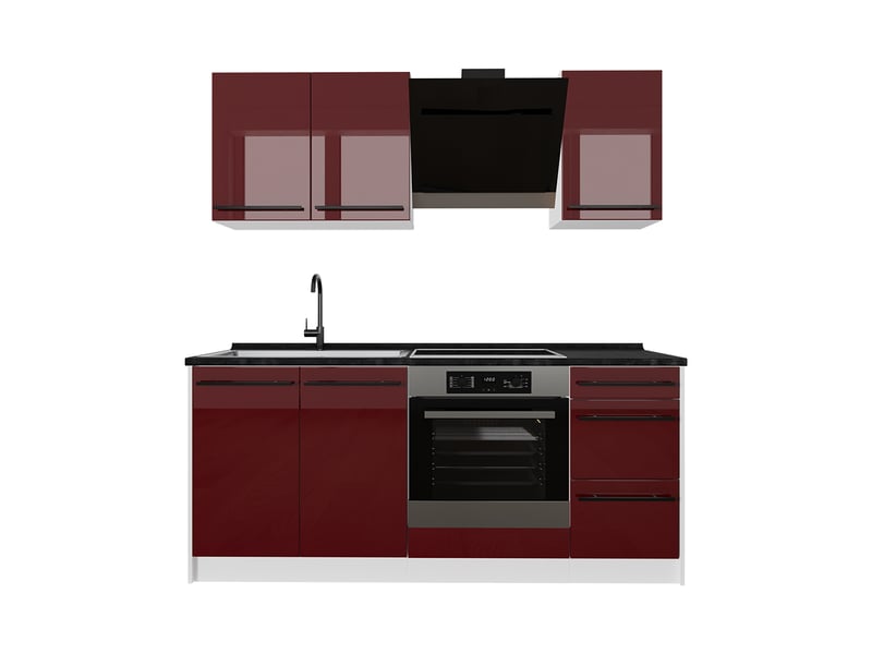 Vicco cuisine, rouge brillantblanc, 180cm plan de travail anthracite - Conforama A