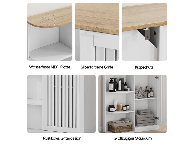  Meuble d'angle de salle de bain en mdf avec étagères blanc et chêne 68x25x76 cm  - Conforama D