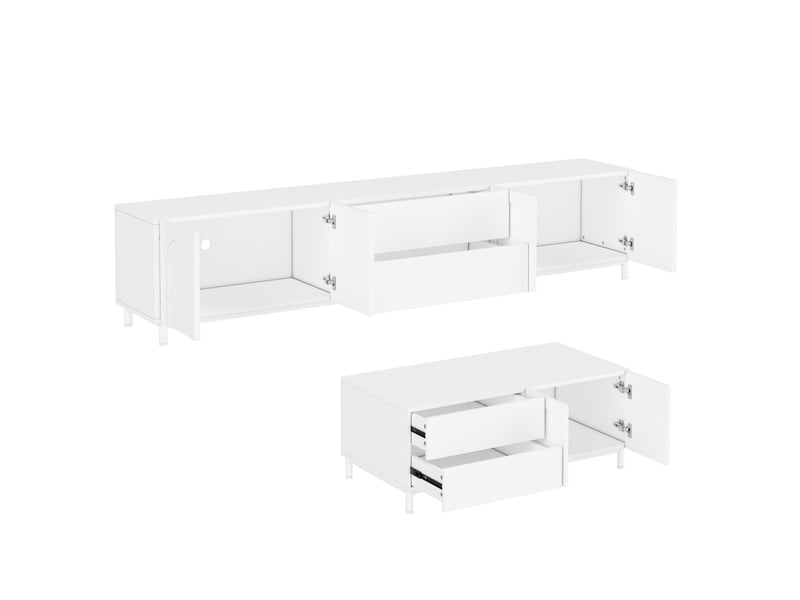  Ensemble meuble tv et table basse avec 6 portes et 4 tiroirs pour salon 180×40×48 cm blanc  - Conforama C