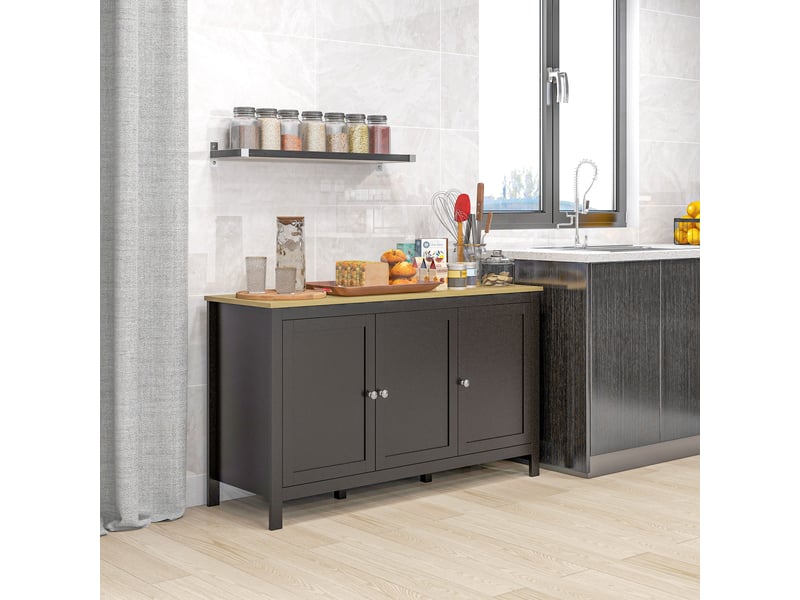  Buffet de rangement, 3 portes, 2 étagères réglables, plateau aspect bois clair, 120x40x70 cm, noir  - Conforama D