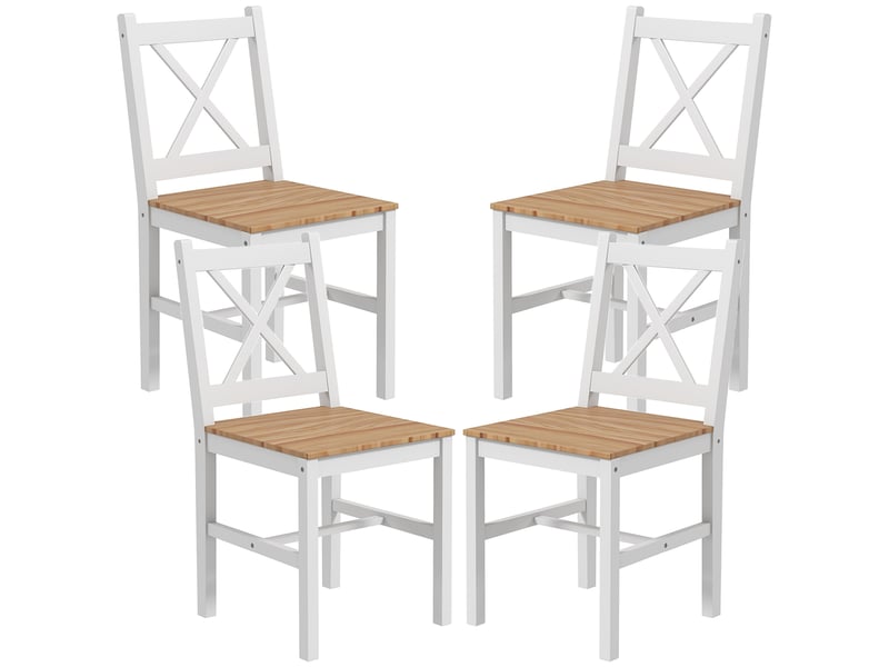  Lot de 4 chaises design style maison de campagne, cadre blanc – parfaites pour salle à manger, cuisine ou salon  - Conforama A