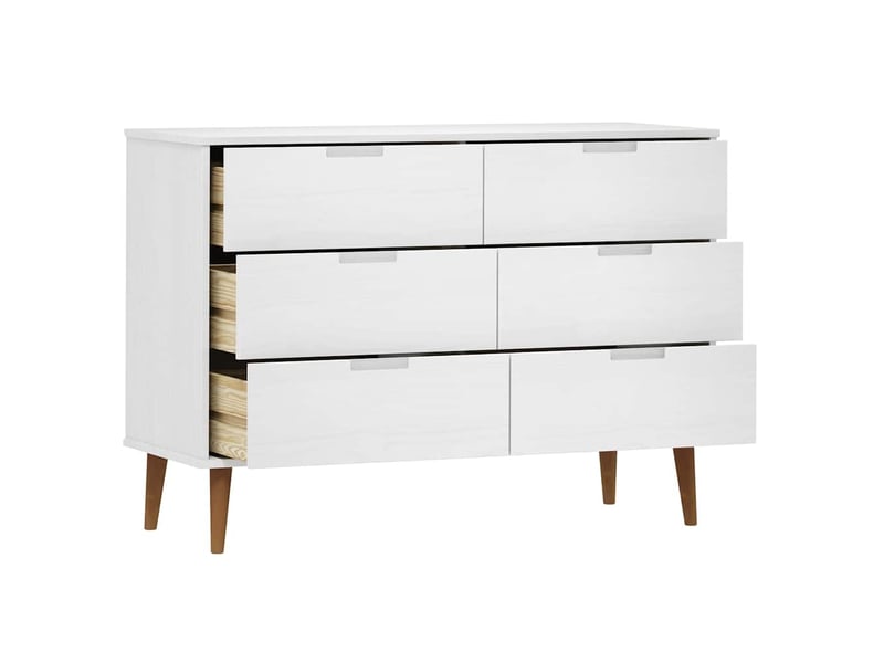  Commode chambre adulte, armoire à tiroirs molde blanc 113x40x80 cm bois de pin massif  - Conforama E