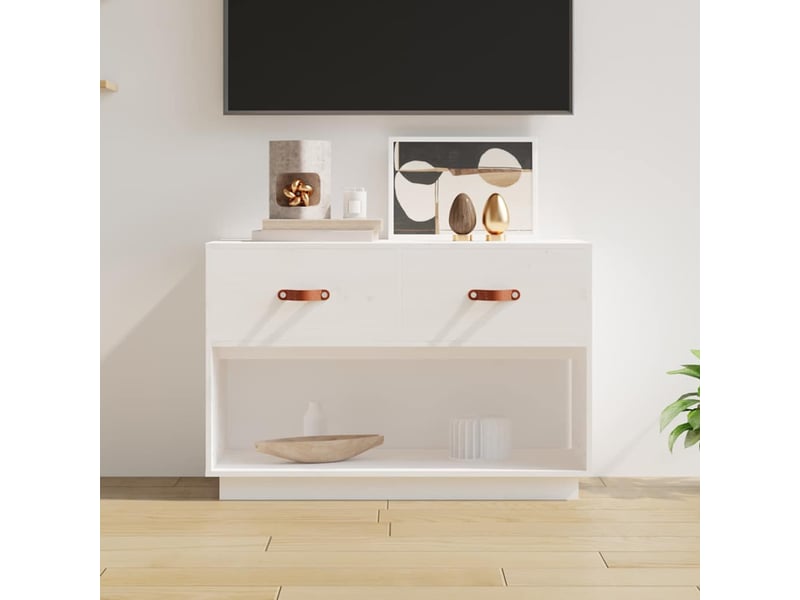  Meuble tv - banc tv - meuble de rangement blanc 90x40x60 cm bois de pin massif  - Conforama B