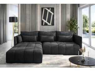 Canapé d'angle réversible convertible <strong>AX LIVING </strong> <strong>Cosmova</strong> 4 places Velours gris avec coffre de rangement