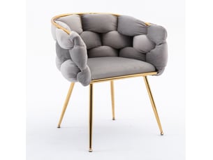 Fauteuil rembourré à accoudoirs, assise en velours et piètement métallique gris, 70 × 58 × 39 cm