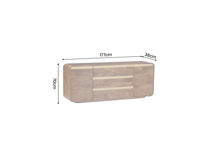  Buffet modena 2 portes 3 tiroirs - bois de manguier marron et doré - 177cm  - Conforama C
