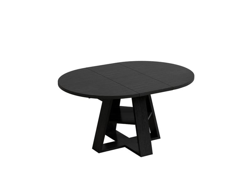  Table à manger extensible ovale noire en mdf 150 x 110 cm, rangement intégré et tablette pour 6 personnes  - Conforama A