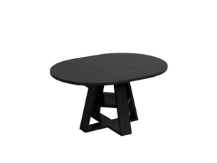 Table à manger extensible ovale noire en mdf 150 x 110 cm, rangement intégré et tablette pour 6 personnes
