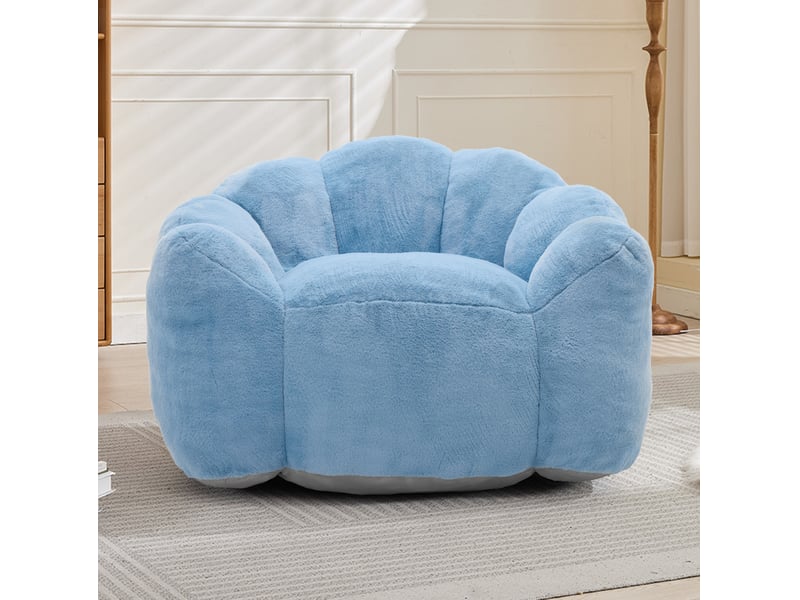  Fauteuil modenvie forme lotus bleu 111 x 101 x 68 cm velours à poils courts  - Conforama D
