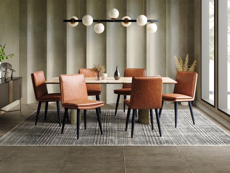  Lot de 4 chaises de salle à manger en pu marron avec assise rembourrée double épaisseur, style moderne  - Conforama E