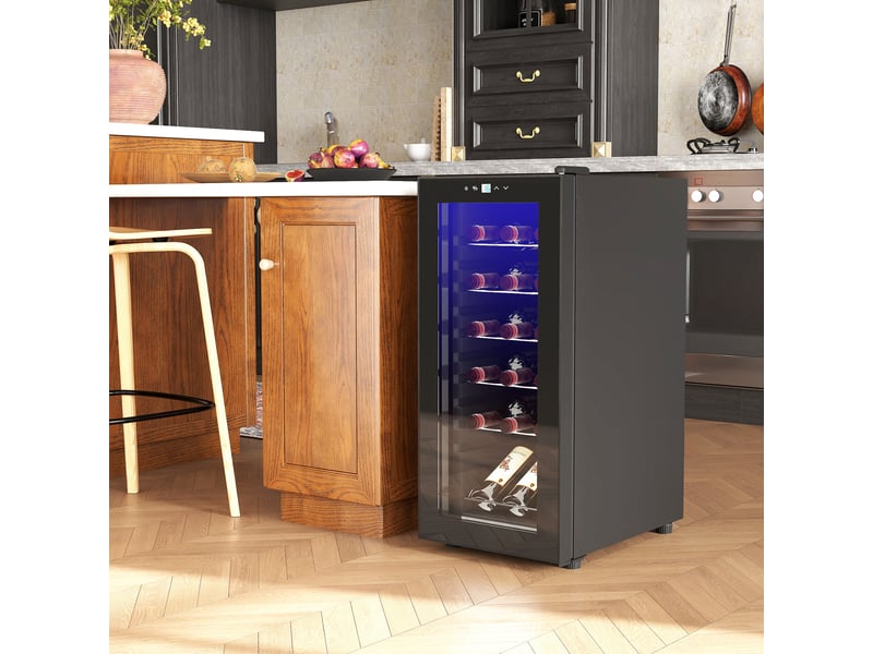  Cave à vin 18 bouteilles 50l haute performance réglable température 5-18° avec lumière led, noir  - Conforama D