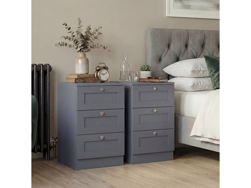  Table de chevet altino 3 tiroirs, commode de nuit, chambre, set de 2, 62x40x36cm, gris 3332180 - Conforama B