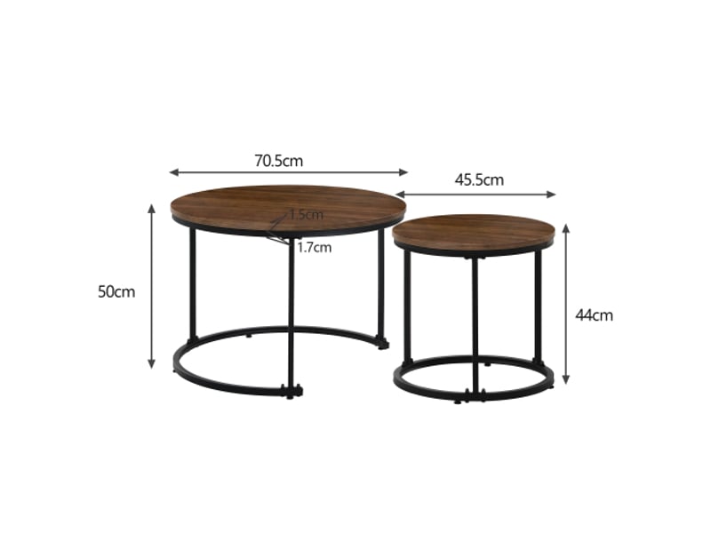  Tables basses gigognes rondes avec 2 plateaux, structure métallique, effet marbre, pour salon, finition chêne  - Conforama D