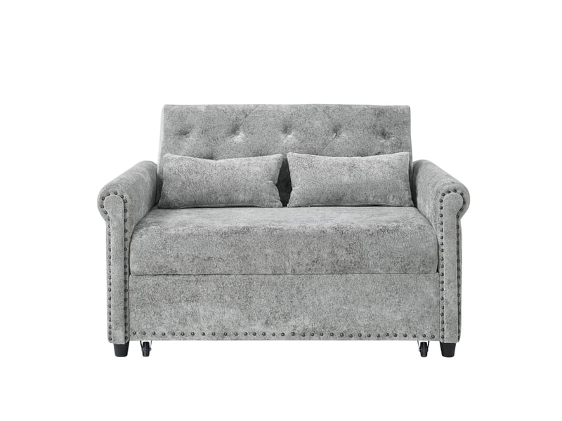  Canapé convertible 2 places 3-en-1 avec dossier réglable et lit coulissant, chenille gris, 170 × 98 cm  - Conforama A