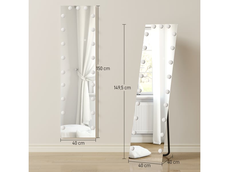  Miroir sur pied pleine longueur 150 x 40 cm, éclairage led rgb avec 21 ampoules, 7 couleurs, interrupteur tactile et fonction mémoire.  - Conforama E