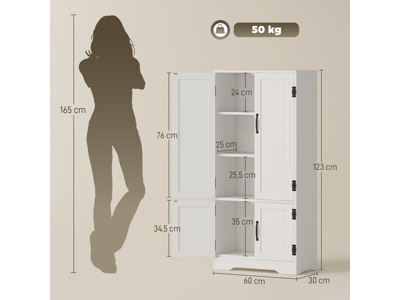  Buffet de cuisine armoire de cuisine contemporaine multi-rangements 2 placards 3 étagères blanc 60 x 30 x 123 cm  - Conforama C