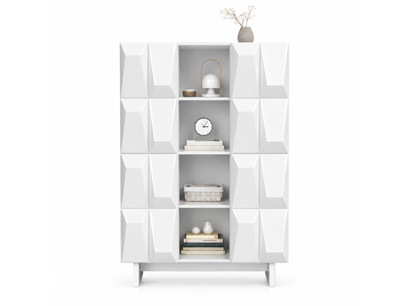  Vitrine 4 portes et 12 compartiments pour salon en panneaux de particules 90,5×34×135,5 cm blanc  - Conforama A