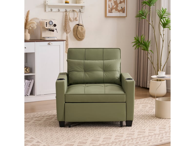  Fauteuil lit convertible 3 en 1 - 68x173 cm - vert - canapé lit d'appoint pliable avec porte-gobelets et port usb !  - Conforama D