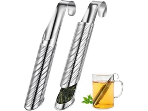 Lot de 2 tubes infuseurs en acier inoxydable, passoire à épices en acier inoxydable, filtre à thé et couvercle universel, compatible avec théière, mug