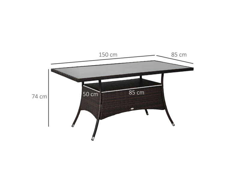 Table de jardin 150x85x74 cm en polyrotin avec plateau en verre de sécurité métal marron noir - Conforama C