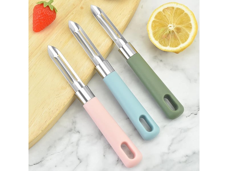  Lot de 3 éplucheurs de fruits, éplucheur multifonction en acier inoxydable, poignée ergonomique pour légumes, pommes de terre  - Conforama B