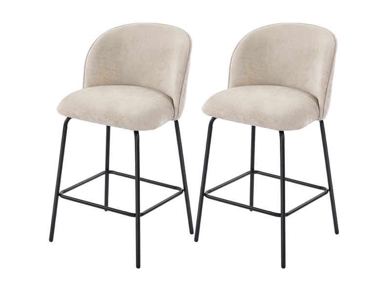  Ensemble de 2 tabourets de bar avec dossier et repose-pieds, chaises rembourrées avec pieds en acier pour îlot de cuisine, salle à manger, beige  - Conforama B