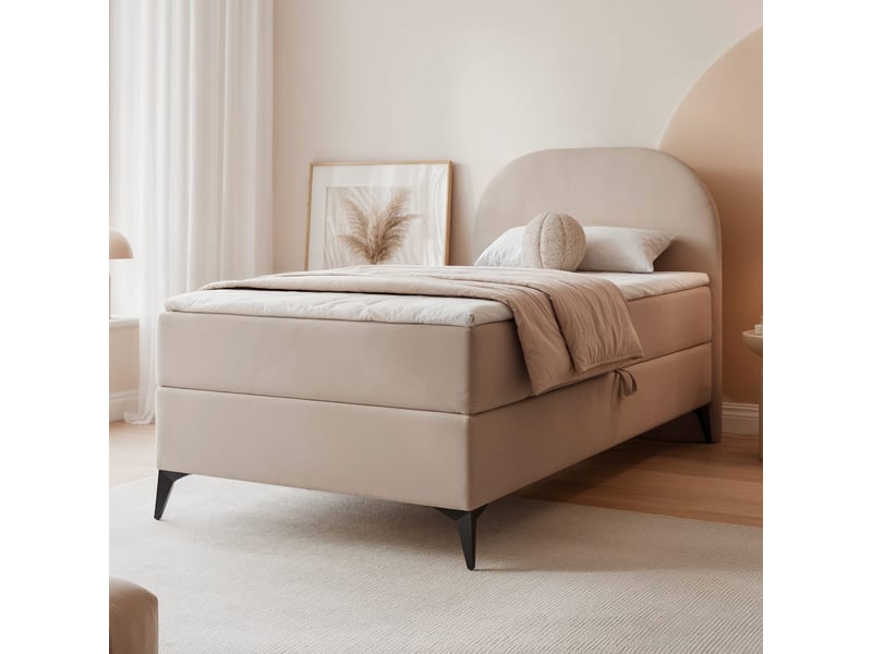  Lit coffre noelia - 90x200 cm - ouverture à droite - avec matelas et surmatelas - beige NOELIA - Conforama B