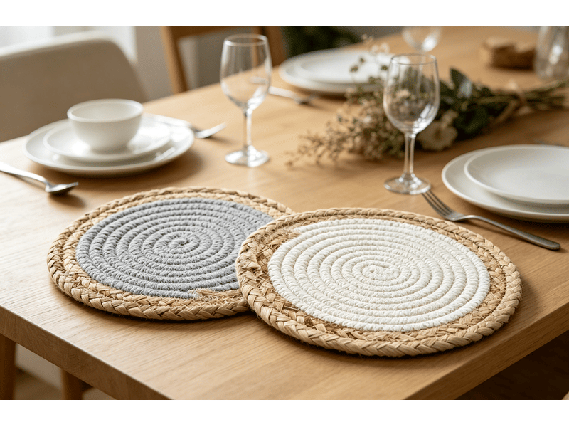  Set de 2 sets de table dkd home decor ronds coton fibre naturelle 20 cm S3037177 - Conforama D