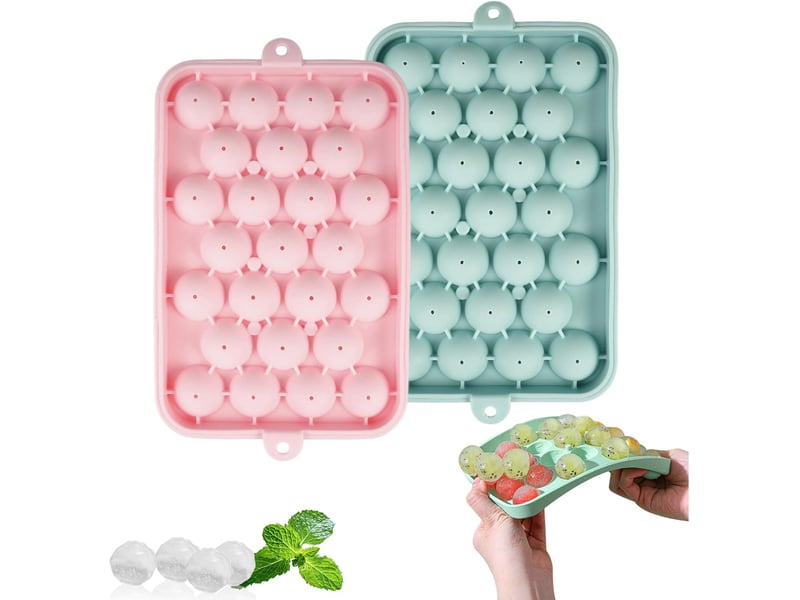 Lot de 2 moules à glaçons en silicone avec couvercles, 25 mini-bacs à glaçons ronds, empilables et réutilisables (rose et bleu) - Conforama A