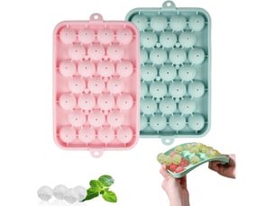 Lot de 2 moules à glaçons en silicone avec couvercles, 25 mini-bacs à glaçons ronds, empilables et réutilisables (rose et bleu)