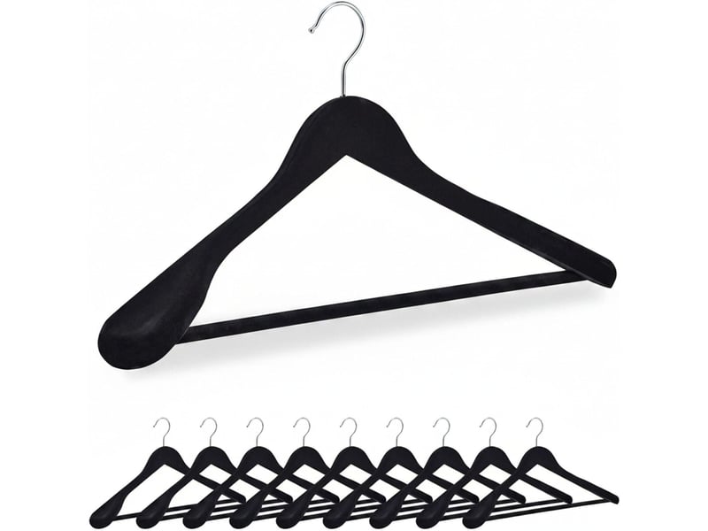  Lot de 10 cintres velours antidérapants pour costumes 23,5 x 45 x 7 cm en bois noir 13_0018226  - Conforama E
