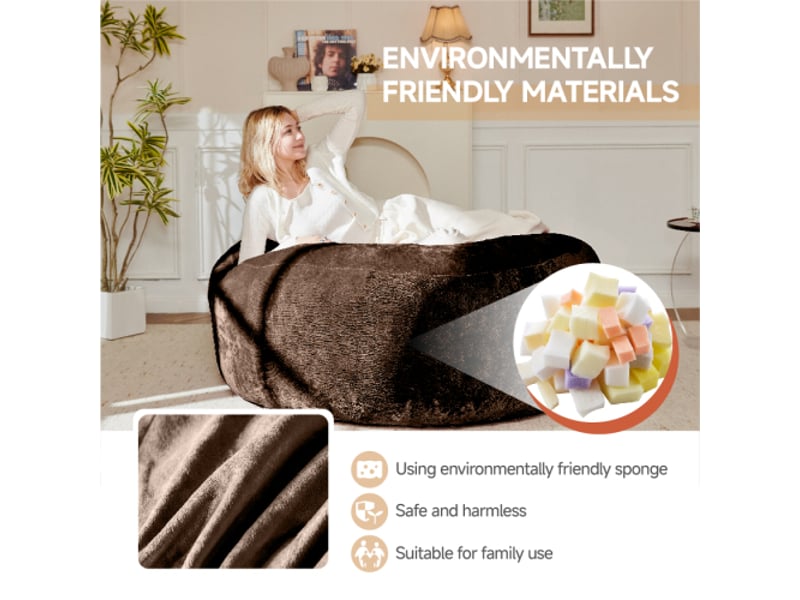  Fauteuil pouf,90x90x50 cm,confortable et pliable,mousse,marron  - Conforama E