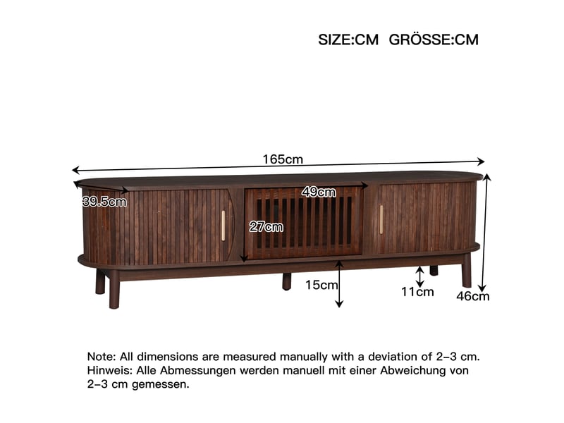  Meuble tv avec portes coulissantes et abattante pour salon 165×39,5×46 cm en mdf marron  - Conforama E