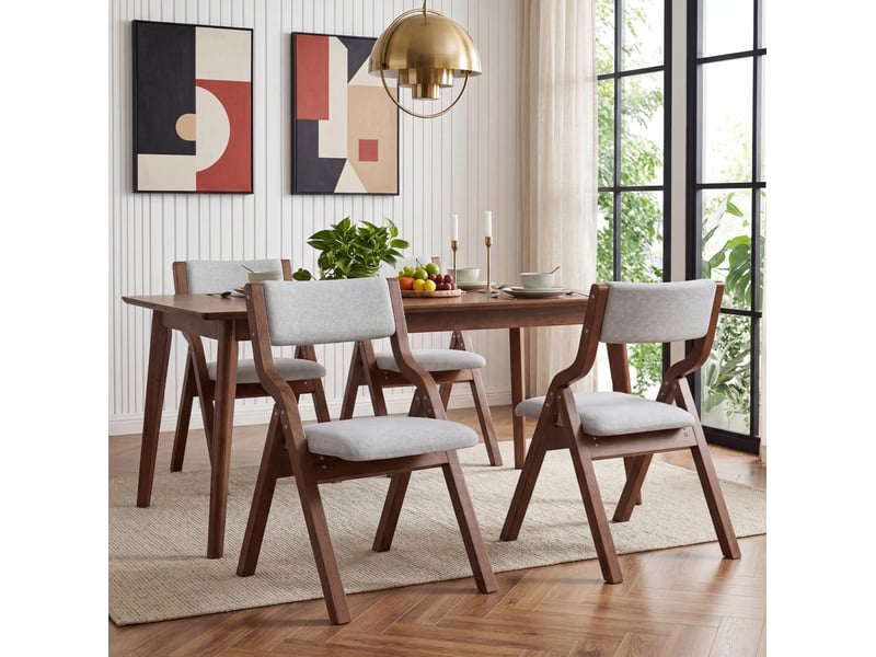  Chaise de salle à manger pliable, lot de 2 avec accoudoirs et rembourrage en bois et lin gris  - Conforama B