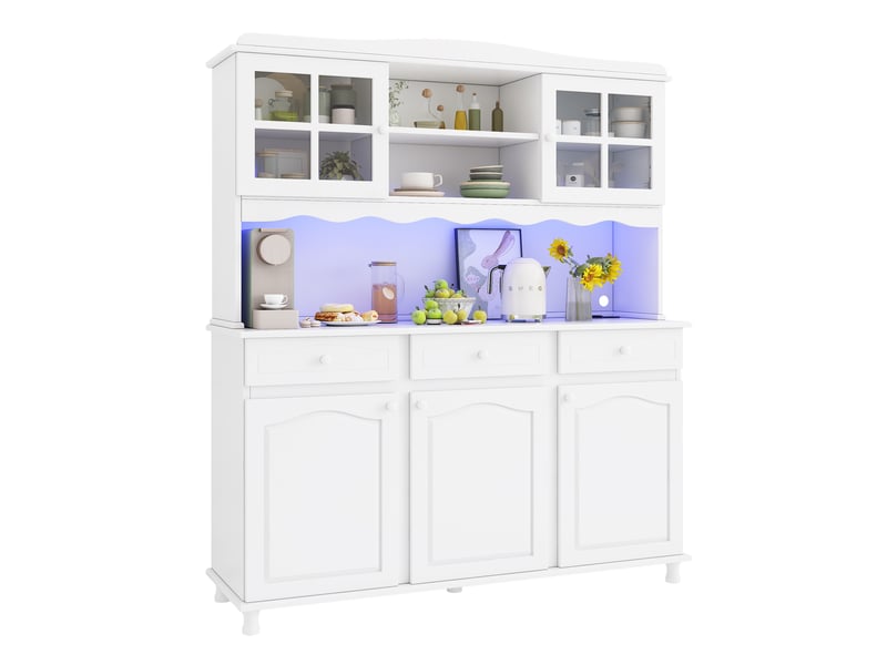  Buffet de cuisine modenvie 135 x 40 x 185 cm avec rangements, prises, usb et led colorée blanc  - Conforama A