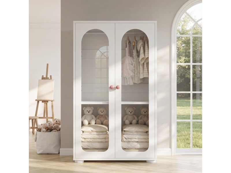  Armoire 2 portes avec penderie et étagères réglables pour chambre en mdf 80×50×120 cm blanc  - Conforama C