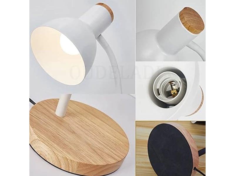  Lampe de bureau design en bois – pour bureau et chambre, blanc, ampoule non incluse  - Conforama E