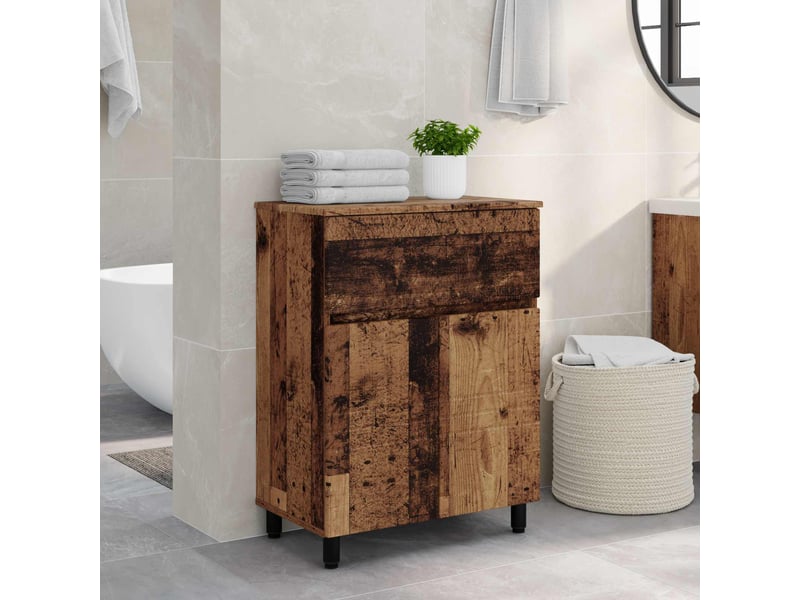  Unité de vanité de salle de bain, meuble de rangement bois ancien 60x35x80 cm  - Conforama B