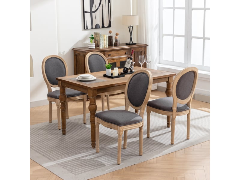  Lot de 2 chaises de salle à manger style français en tissu lin gris foncé avec structure en bois massif  - Conforama C