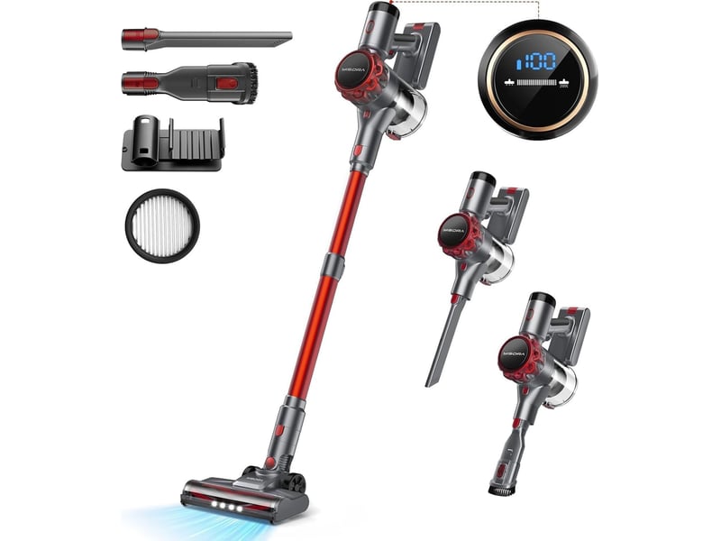  Aspirateur balai sans fil 6-en-1 300 w – gris et rouge – aspiration 40 000 pa, brosse led anti-enchevêtrement  - Conforama A