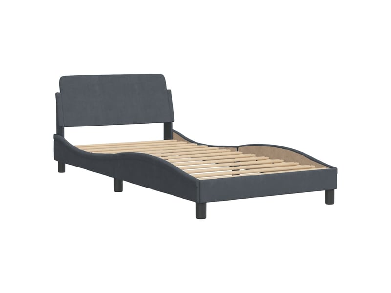  Lit avec matelas hanko gris foncé 100x200 cm velours  - Conforama D