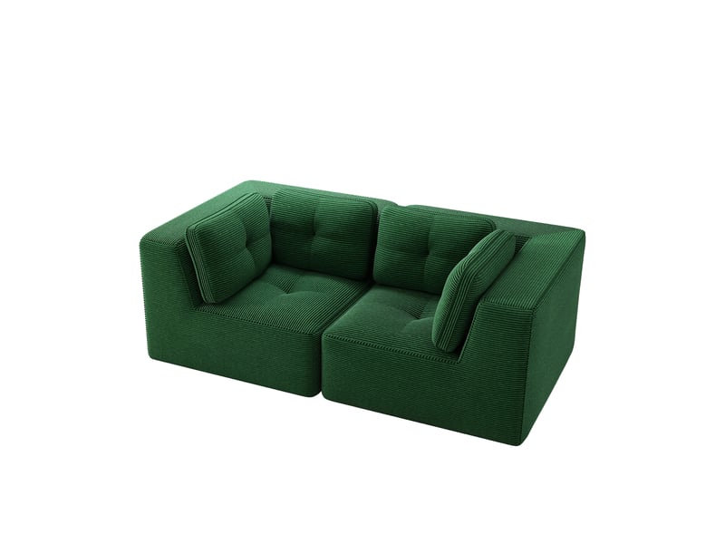  Canapé d'angle modulable 2 places en velours côtelé vert, sans montage, assise profonde, design sans cadre  - Conforama A