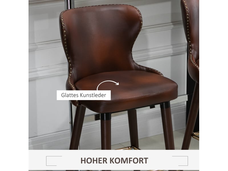  Ensemble de 2 tabourets de bar élégants au look rétro avec repose-pied et dossier, fauteuil de cuisine brun pu 52x53x101 cm  - Conforama D